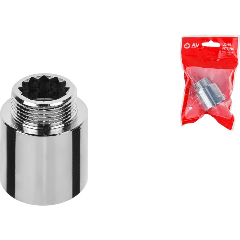 Изображение товара Удлинитель латунный AV Engineering внутренняя-наружная 3/4"х25 мм усиленный хром AVE301043 ЦЗ-1882117782