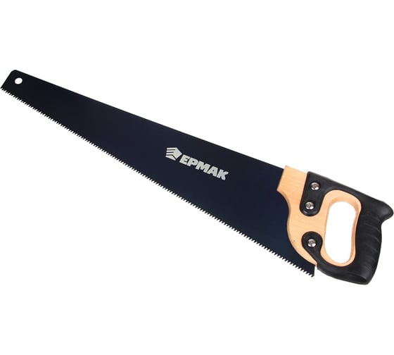 Изображение товара Ножовка по дереву ЕРМАК 500мм с деревянной обрезиненной ручкой, универсальный зуб, 4 мм 663-130