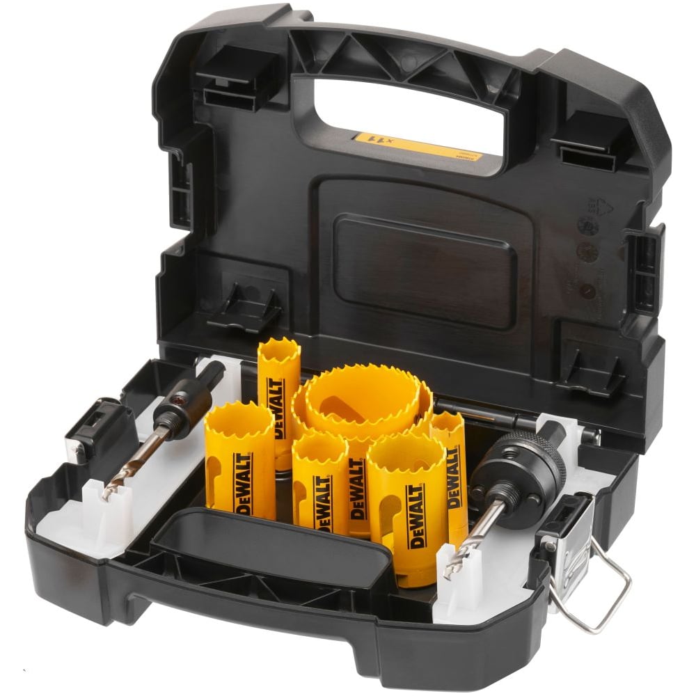 Набор коронок и пилотных сверл по мультиматериалу Dewalt DT90354, 16-64 мм, 11 шт., в кейсе DT90354-QZ