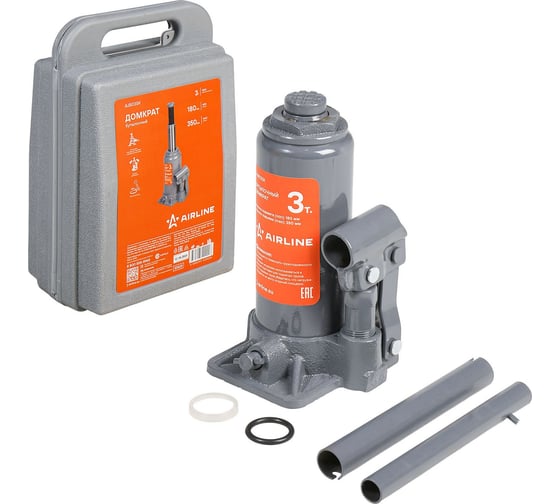 Изображение товара Домкрат бутылочный AIRLINE 3т 180-350 мм, кейс AJB03SK