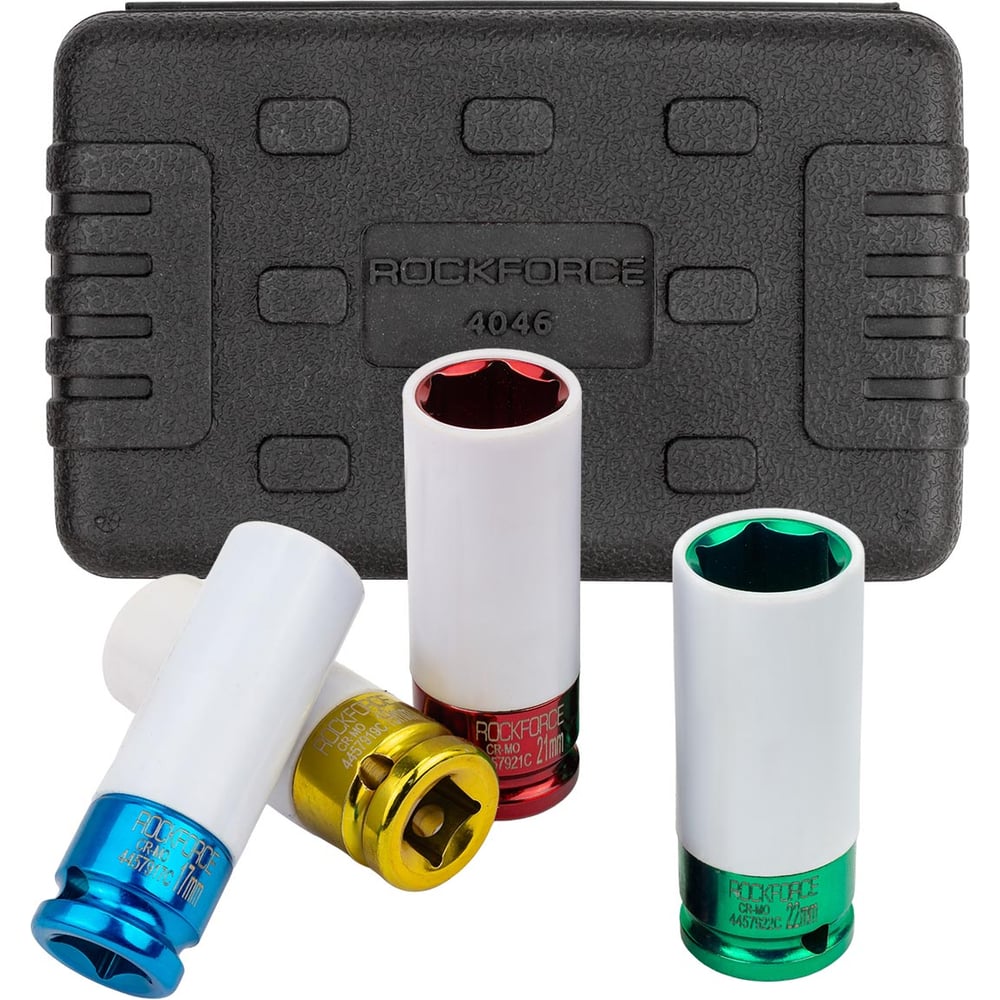 Изображение товара Набор головок ударных для литых дисков в защитном кожухе Rockforce 4 предмета (17, 19, 21мм), в кейсе RF-4046(64932)