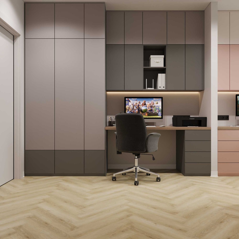 Изображение товара Плитка FLOORWOOD Hentic 1733 640x128 мм (0,5) с рисунком елочкой, под дуб