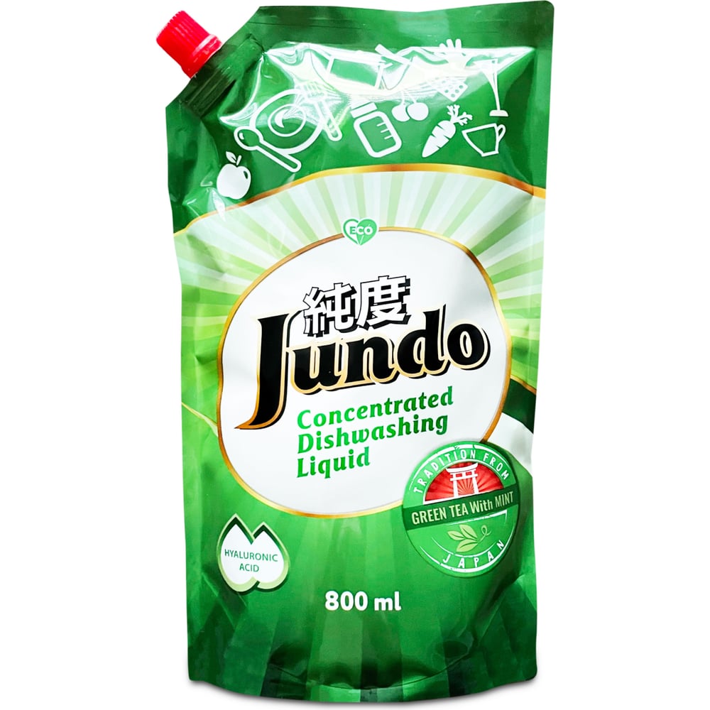 Изображение товара Концентрированный эко гель для мытья посуды и детских принадлежностей Jundo Зеленый чай с мятой 800