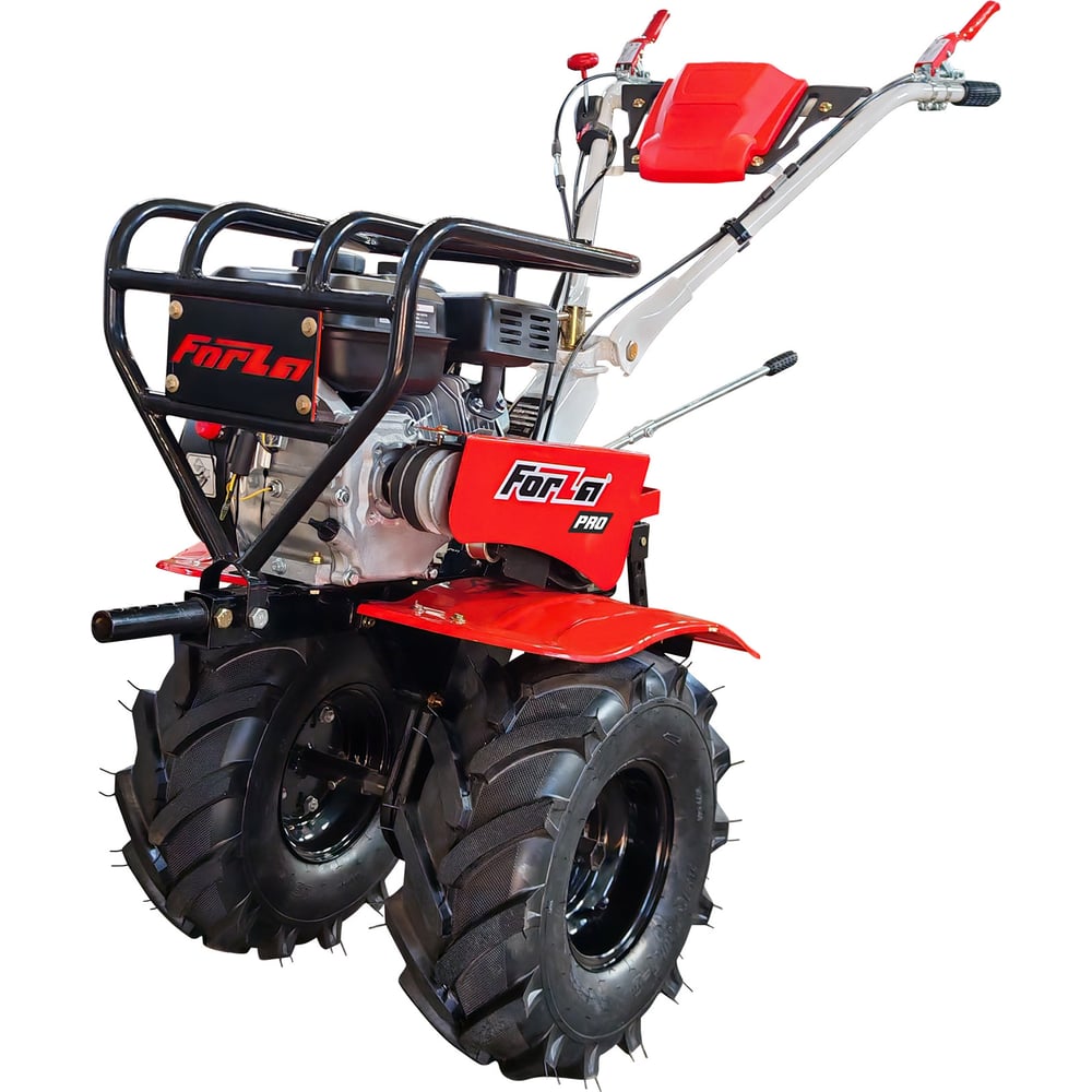Изображение товара Мотоблок бензиновый FORZA МБ4 702  двигатель 7 л.с., редуктор чугунный, привод ременной, скорость 4 вперед 2 назад, руль поворотный, вал S24, колесо: 19х7х8 Экстрим, фрезы 3 группы 24 ножа. Кенгурятник. FORZAМБ4702PRO ЭКСТРИМ