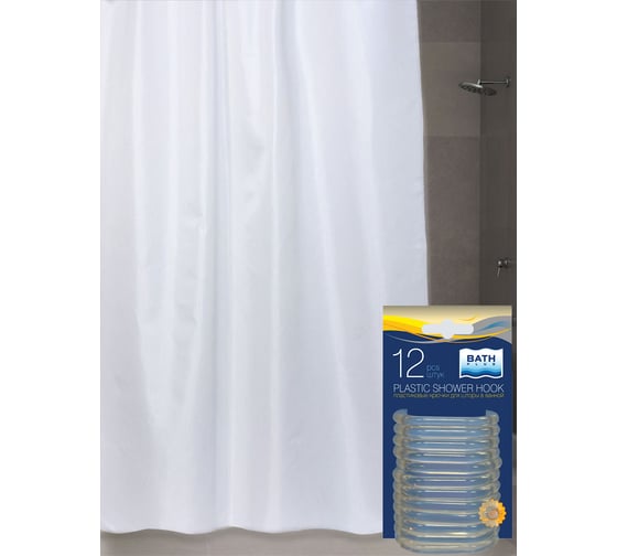 Изображение товара Комплект: штора для ванной и кольца Bath Plus Hilton TL белый AKSKTL-01