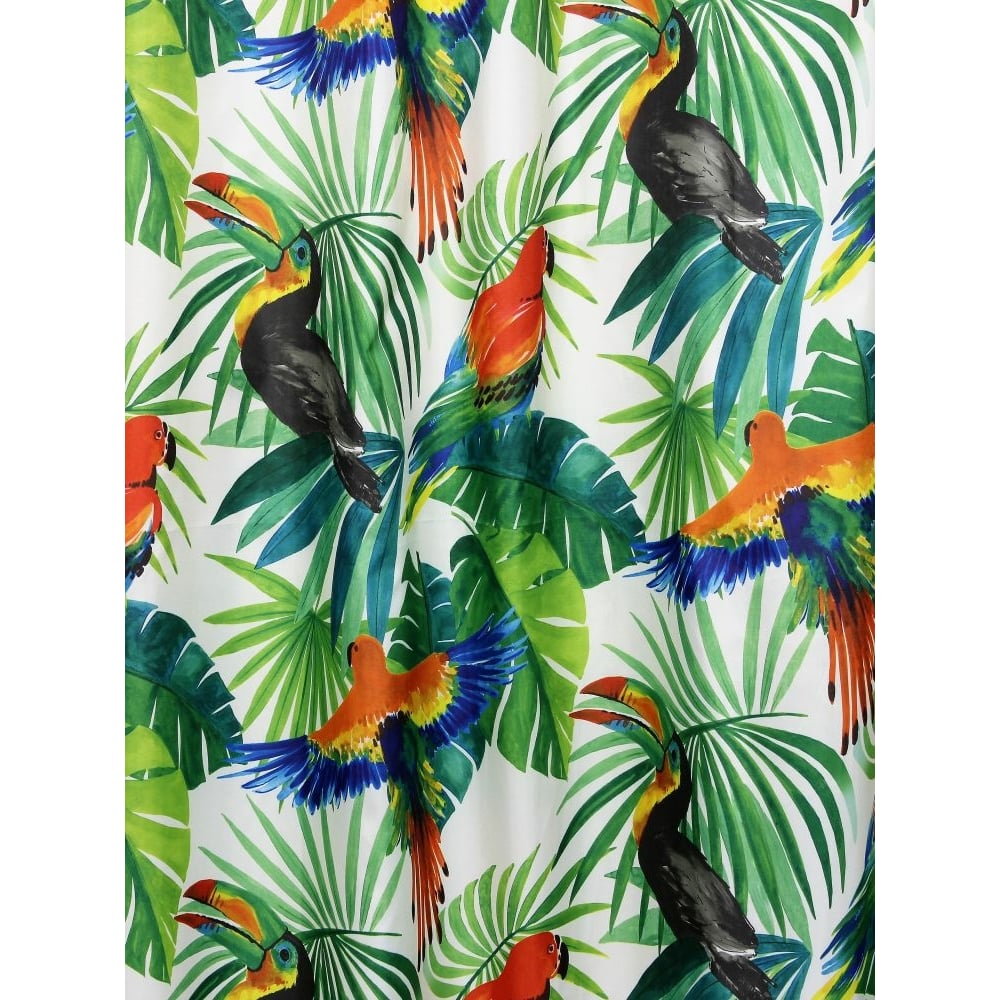 Изображение товара Комплект штора для ванной и кольца Bath Plus BIRDS JUNGLE ТУКАНЫ зеленый голубой
