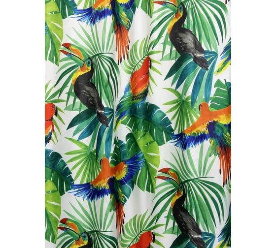 Изображение товара Комплект: штора для ванной и кольца Bath Plus BIRDS JUNGLE ТУКАНЫ зеленый-голубой AKCH-21255