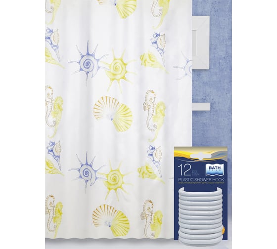 Изображение товара Комплект: штора для ванной и кольца Bath Plus Scallop мульти akch1351