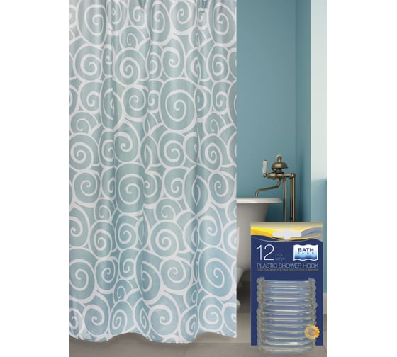 Изображение товара Комплект: штора для ванной и кольца Bath Plus Snail Blue akch1366/0