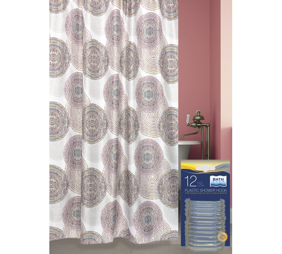 Изображение товара Комплект: штора для ванной и кольца Bath Plus Etno4 red akch17193