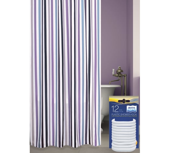 Изображение товара Комплект: штора для ванной и кольца Bath Plus Lines akch15016/1