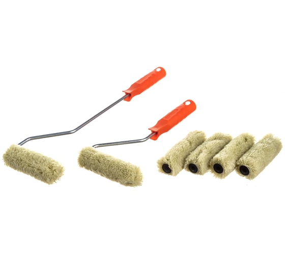 Изображение товара Валик DECOR Бравый прораб d 15 мм, ручка стандарт mini 100 мм ручка 100 мм удлин. стандарт mini 6 роликов 555-7110