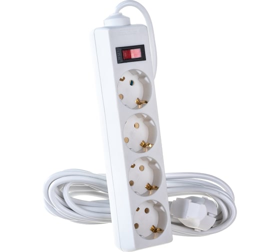 Изображение товара Удлинитель ExeGate EC-4-5W 4евро с заземлением, 5м, защита от перегрузки, выключатель с подсветкой, белый 279401