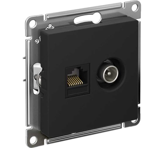 Изображение товара Розетка 2-ая ТВ + компьютерная RJ45 Systeme Electric (Schneider Electric) Atlasdesign карбон кат. 5Е ATN001089