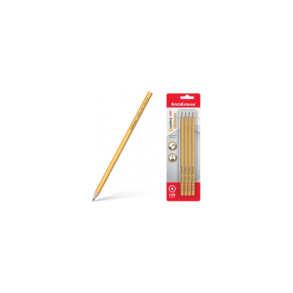 Шестигранный чернографитный карандаш ErichKrause карандаш чернографитный с ластиком нв 2 2 мм erichkrause sonata трёхгранный из отборной древесины микс