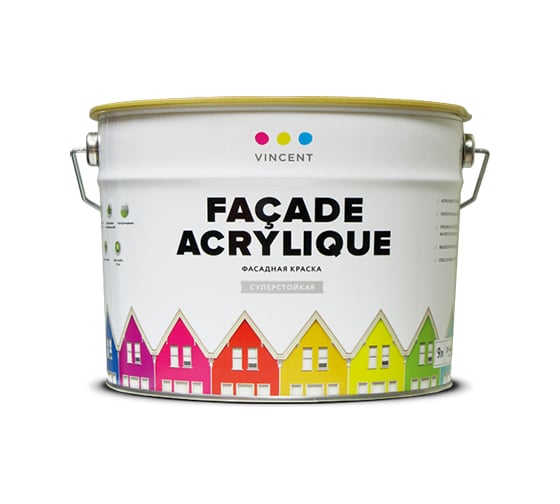 Изображение товара Фасадная краска VINCENT FACADE ACRYLIQUE F 2 суперстойкая, матовая, база А, 2.25 л 091-046