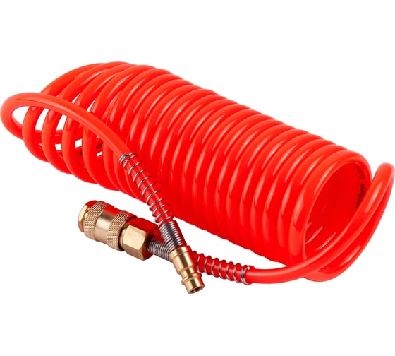 Изображение товара Шланг пневматический спиральный PU 6x8 мм, с быстросъемными фитингами, 5 м AV Steel AV-700005