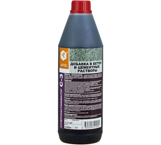 Изображение товара Добавка в бетонные и цементные растворы APIS СУПЕРПЛАСТИФИКАТОР С-3 (бутылка; 1,1 кг) 4665296517142