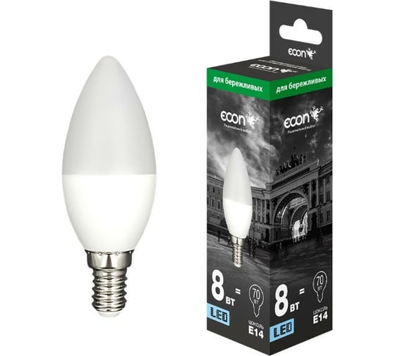 Изображение товара Светодиодная лампа ECON LED CN 8Вт E14 6500K B35 ES 728012