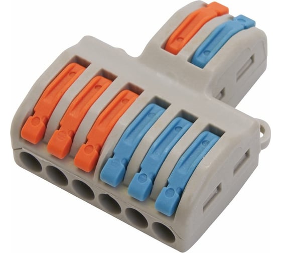 Изображение товара Строительно-монтажная клемма STEKKER для подключения фазных проводников 2 контактные группы (1 ввод, 3 вывода на полюс), LD222-426 39250