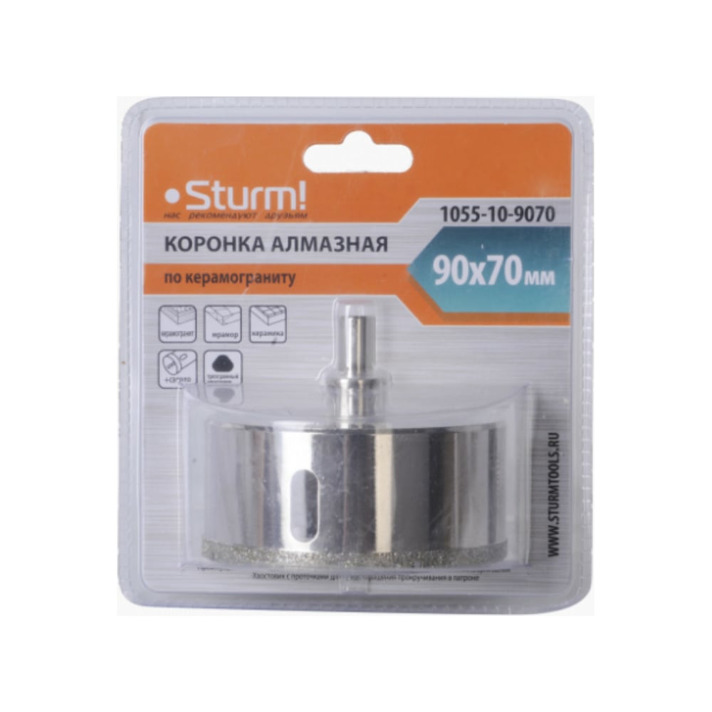Изображение товара Алмазная коронка Sturm 90 мм по керамике и стеклу с хвостовиком цилиндрическим