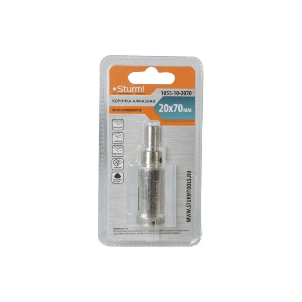 Изображение товара Коронка алмазная Sturm 20х70 мм для керамики и стекла, мокрое сверление