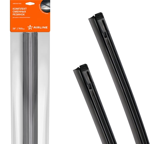 Изображение товара Комплект резинок стеклоочистителя в пакете с навершием (2 шт; 700х6 мм; 28") Airline AWB-RE-700K