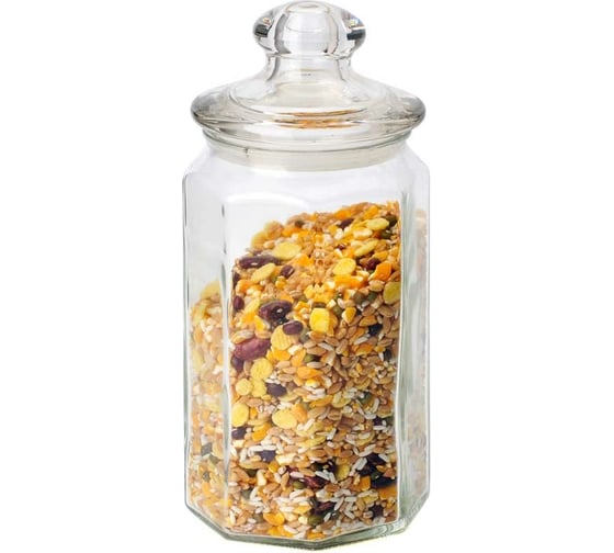 Изображение товара Стеклянная банка для сыпучих продуктов Mallony LATTINA с фигурной стеклянной крышкой объем 0.9 л 004469