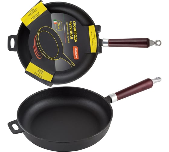 Изображение товара Чугунная сковорода Mallony CIF26-W с деревянной ручкой диаметр - 26 см 983004