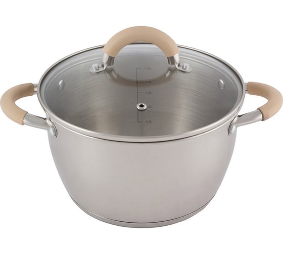 Изображение товара Кастрюля Mallony Fortuna объем 3,3 л из нержавеющей стали с крышкой матовый корпус ручки с силиконом 7219