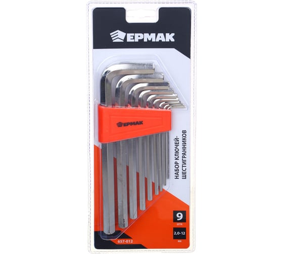Изображение товара Набор ключей - шестигранников ЕРМАК 2,0-12мм, удл.,9шт. (012) 657-012