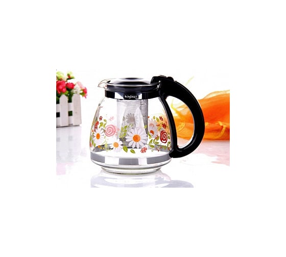 Изображение товара Заварочный чайник BONJART 1500 мл, жаропрочное стекло, деколь, металлический фильтр ХП9452
