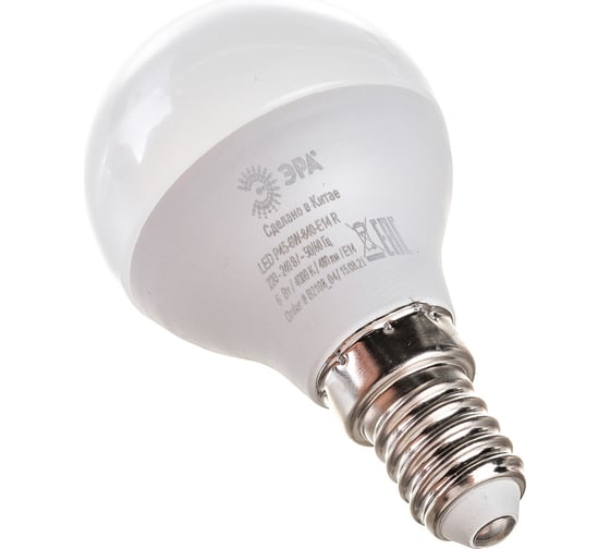 Изображение товара Светодиодная лампочка ЭРА RED LINE LED P45-6W-840-E14 R E14 6Вт шар нейтральный белый свет Б0052443
