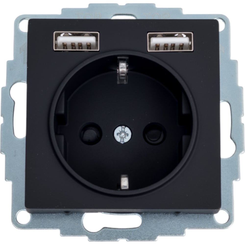 Изображение товара Розетка 16А с 2 USB A+A Systeme Electric AtlasDesign Карбон