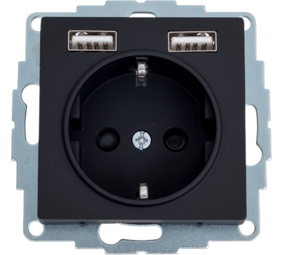 Изображение товара Розетка 16А с 2 USB A+A Systeme Electric AtlasDesign Карбон 5В/2,4А, 2х5В/1,2 А ATN001030