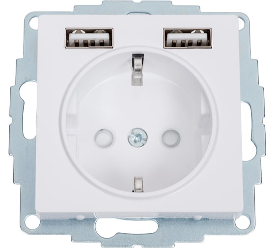 Изображение товара Розетка 16А с 2 USB A+A Systeme Electric AtlasDesign Белый 5В/2,4А, 2х5В/1,2А ATN000130