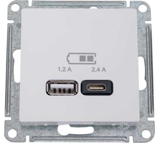 Изображение товара Розетка USB A+С Systeme Electric AtlasDesign Белый 5В/2,4 А, 2х5В/1,2 А ATN000139