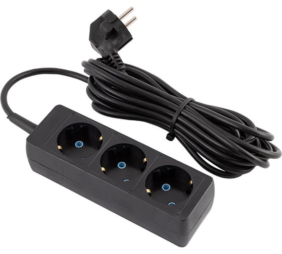 Изображение товара Удлинитель Engy Гранд 5 метров, 3 розетки, с заземлением черный 186739