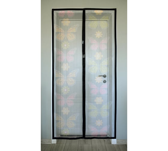 Изображение товара Москитная сетка на дверь с магнитами Nadzor 0.95х2 м, узор бабочки, в пакете, 126659