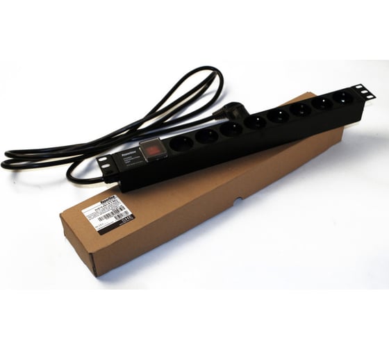 Изображение товара Блок розеток для 19" шкафов Hyperline горизонтальный, 8 розеток Schuko, черный, 397034