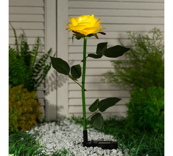 Изображение товара Садовый фонарь на солнечной батарее Luazon Роза желтая 75 см 1 LED белый 7291265
