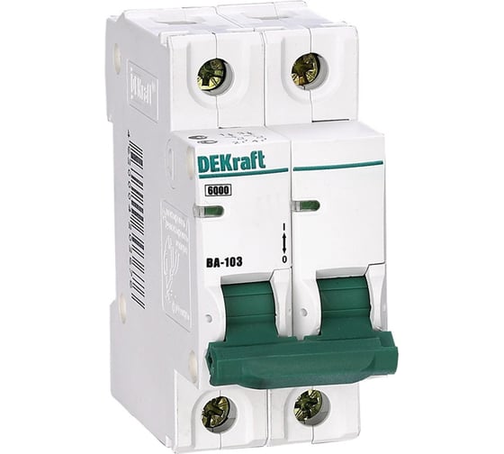 Изображение товара Автоматический выключатель DEKraft 2Р, 6А, характеристика C, ВА-103, 6кА 12285DEK