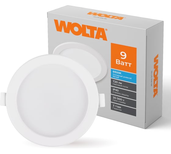 Изображение товара Светодиодный встраиваемый светильник Wolta 9Вт, круглый, 6500К Холодный белый, IP40, 720 Лм панель DLUS-9W-6K