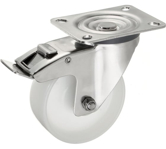 Изображение товара Колесо поворотное Стелла-техник с тормозом, диаметр 100мм, грузоподъемность 220кг, полиамид, кронштейн из нержавеющей стали, 5903-100