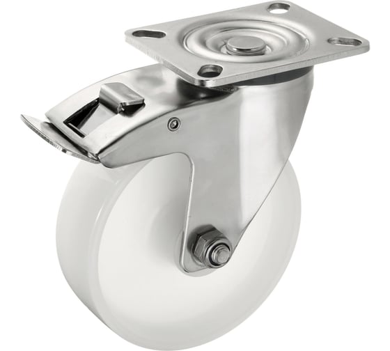 Изображение товара Колесо поворотное Стелла-техник с тормозом, диаметр 125мм, грузоподъемность 280кг, полиамид, кронштейн из нержавеющей стали, 5903-125