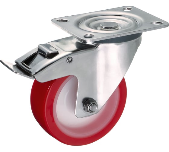 Изображение товара Колесо поворотное Стелла-техник с тормозом, диаметр 100мм, грузоподъемность 170кг, термопластичный полиуретан, полиамид, кронштейн из нержавеющей стали, 6903-100