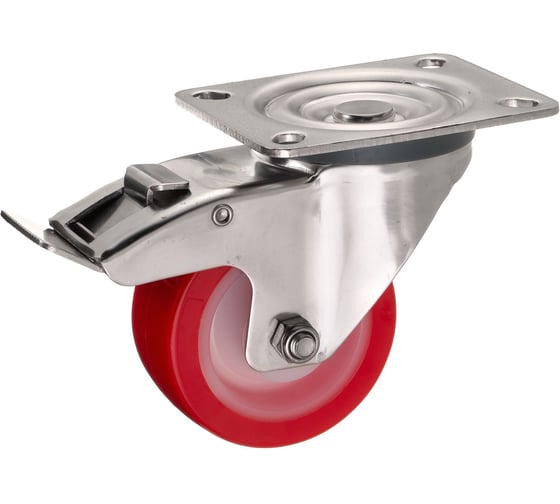 Изображение товара Колесо поворотное Стелла-техник с тормозом, диаметр 80мм, грузоподъемность 120кг, термопластичный полиуретан, полиамид, кронштейн из нержавеющей стали, 6903-80