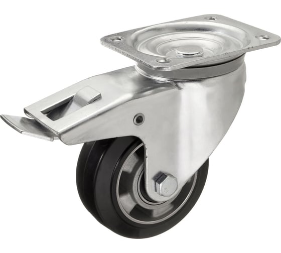 Изображение товара Колесо поворотное Стелла-техник с тормозом, диаметр 125мм, грузоподъемность 230кг, эластичная резина, алюминий, 7203-125