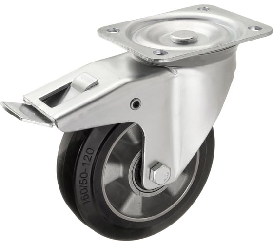 Изображение товара Колесо поворотное Стелла-техник с тормозом, диаметр 160мм, грузоподъемность 300кг, эластичная резина, алюминий, 7203-160