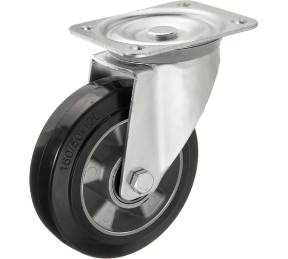 Изображение товара Колесо поворотное Стелла-техник диаметр 160мм, грузоподъемность 300кг, эластичная резина, алюминий, 7201-160